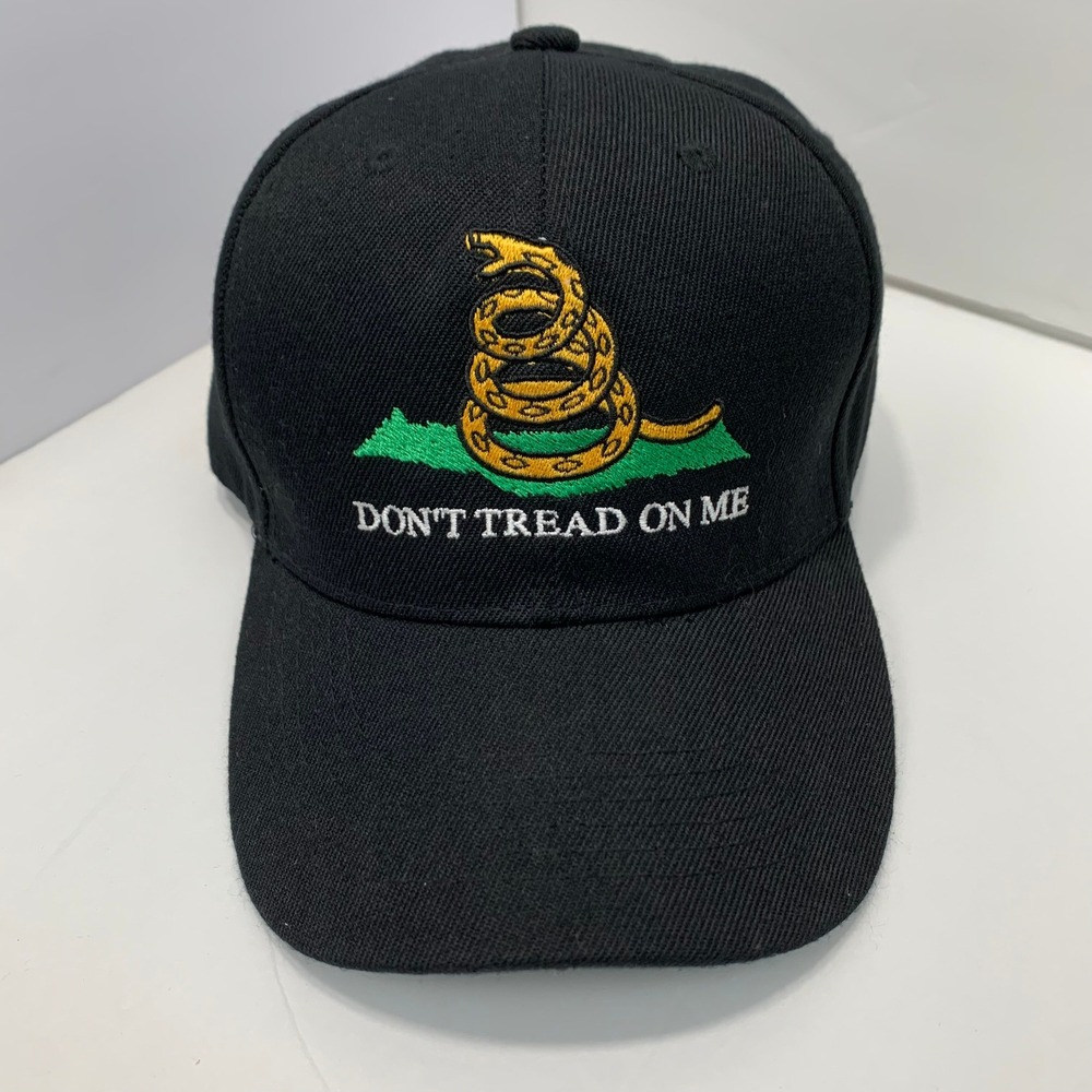 Don't Tread On Me Hat Black Embroidered Snake Cap ChokoLiks Adjustable USA Flag